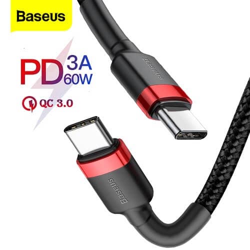 Baseus 1M Fast Charging PD USB Type C to Type C Cable Charger Data Sync Cord Baseus 1M Fast Charging PD USB Type C to Type C Cable Charger Data Sync Cord